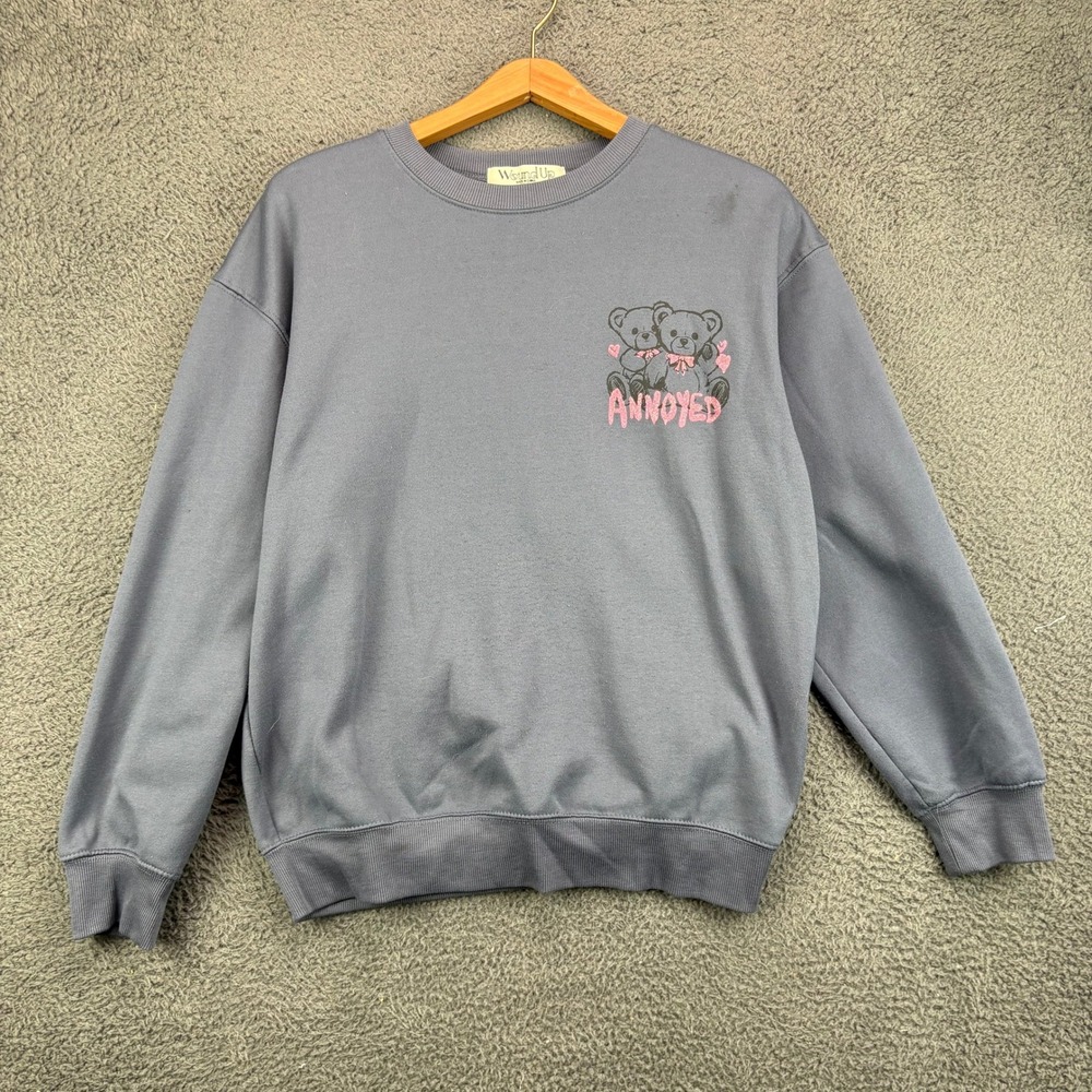 Wound Up Women Grey Annoyed Teddy Bear Graphic Sweatshirt‎ Small S 4-6 Sarcastic